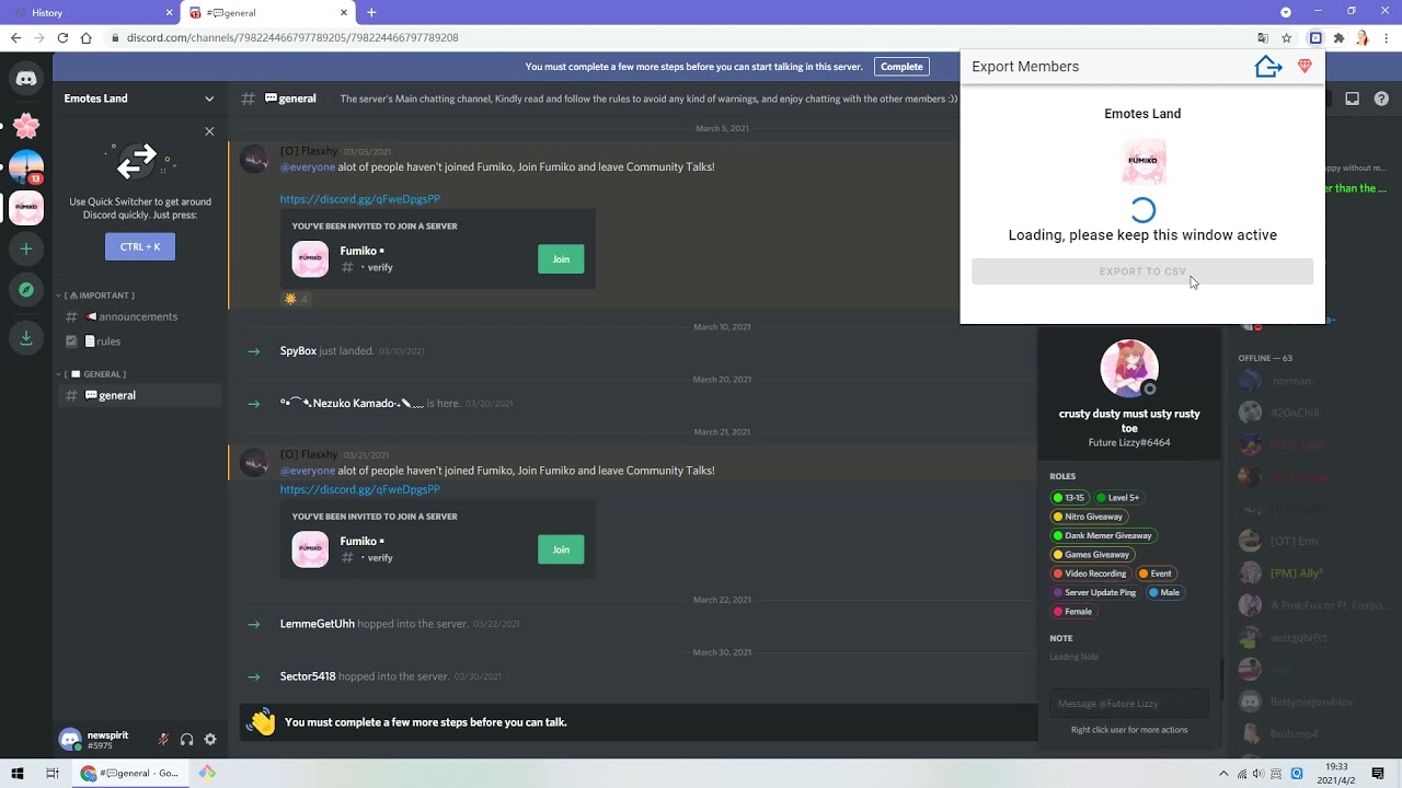 How to export members list from a Discord channel.