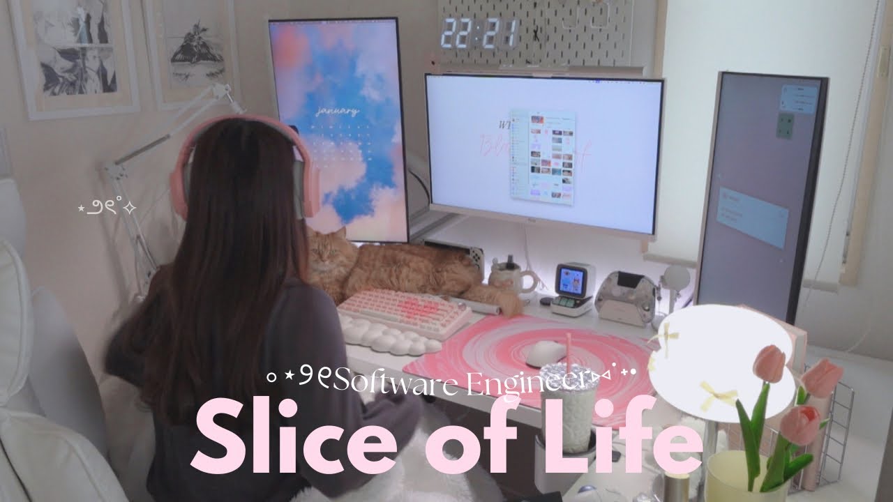 vlog | 憧れのトリプルモニター、Newキーボード、マウス開封🤍 白とピンクのデスクで働くﾌﾘｰﾗﾝｽｴﾝｼﾞﾆｱの日常 | Pixio, Yunzii