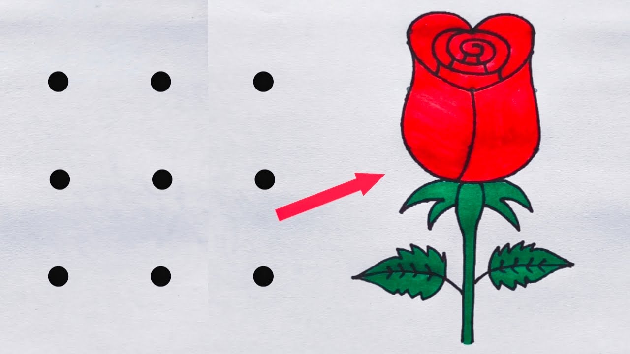How to Draw a Beautiful Rose Using 9 Dots | Easy & Beautiful Flower Drawing for Beginners