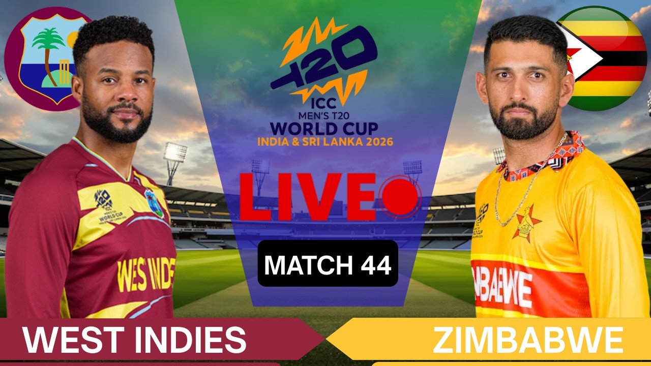ICC T20 World Cup 2026: West Indies vs Zimbabwe 44th T20 | WI vs ZIM Live Score T20 World Cup