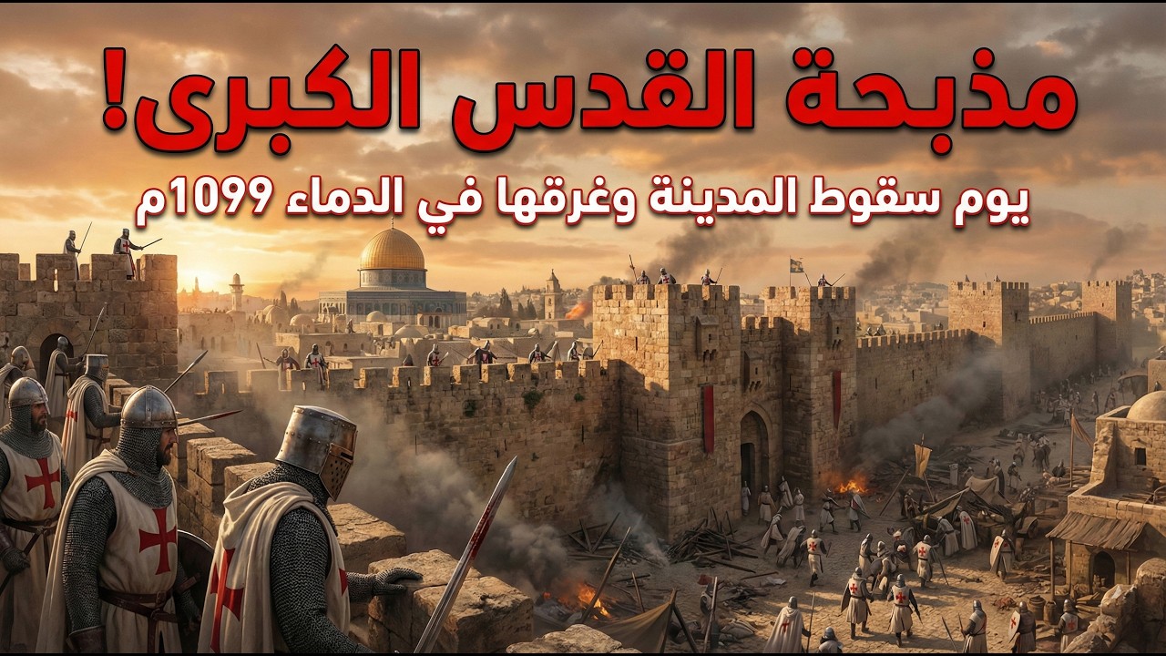 مذبحة القدس الكبرى! يوم سقوط المدينة وغرقها في دماء الصليبيين عام 1099م 🩸⚔️