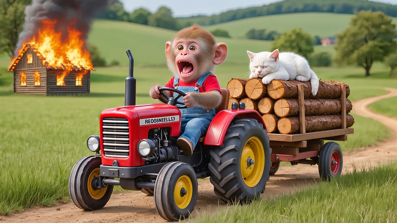 🔥🐒 Monkey NaNa Battles a Big Fire to Save a Cat and Rebuilds the Burned House! 🏠❤️– NANA MONKEY LIFE