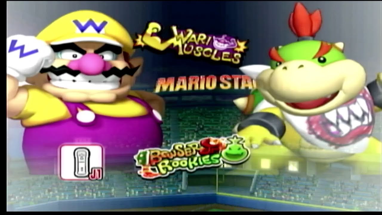 Mario Super Sluggers: Wario Muscles vs Bowser Jr. Rookies Gameplay HD