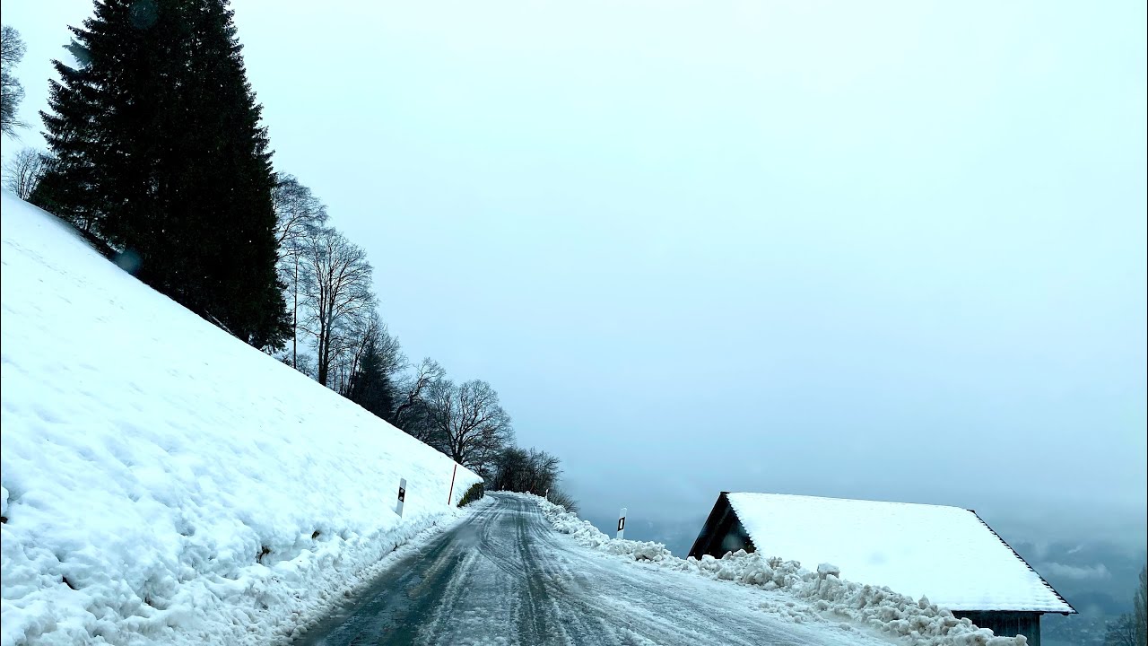 Driving in Switzerland 🇨🇭 To Gunten via Sigriswil / WINTER Road ❄️❄️