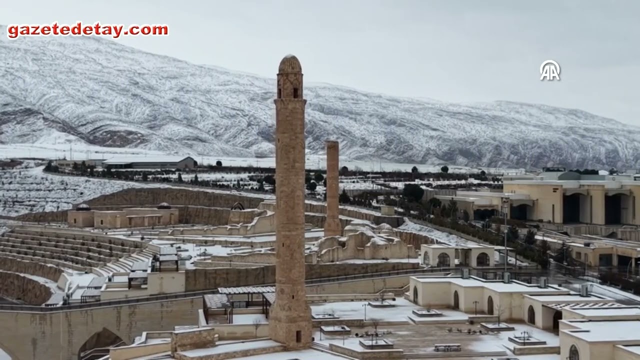 Hasankeyf’te tarihi yapılar kar örtüsüyle kartpostala dönüştü