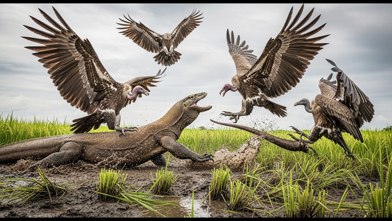 EPIC BATTLE: Komodo Dragon vs Vultures | Incredible Wildlife Confrontation