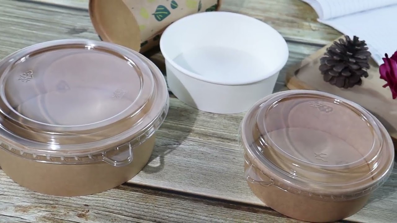 Disposable Round Paper Bowl Biodegradable Take Away Kraft Paper Salad Bowls With Lids #paperbowl