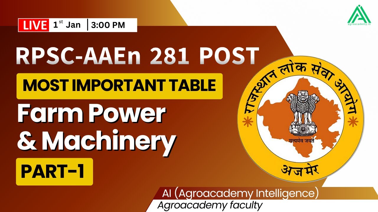 RPSC Assistant Agricultural Engineering Class | Complete Preparation FMP Class