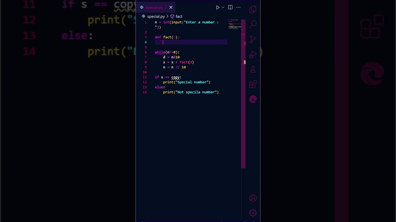 Special number | Python | Speed Code.#coding #codingtutorials #programmer #programming #special #dsa