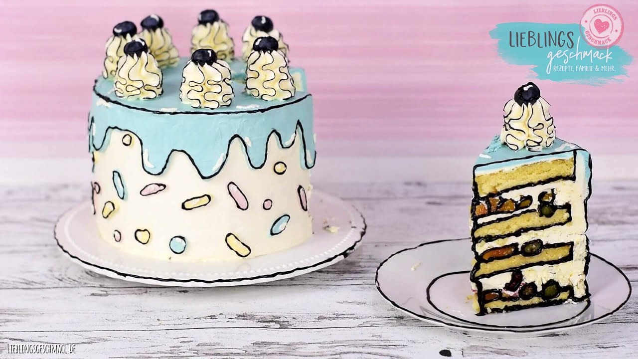 Comic Torte / Buttercreme Biskuit Torte / Cartoon Cake / Trendtorte 2022 /Lieblingsgeschmack