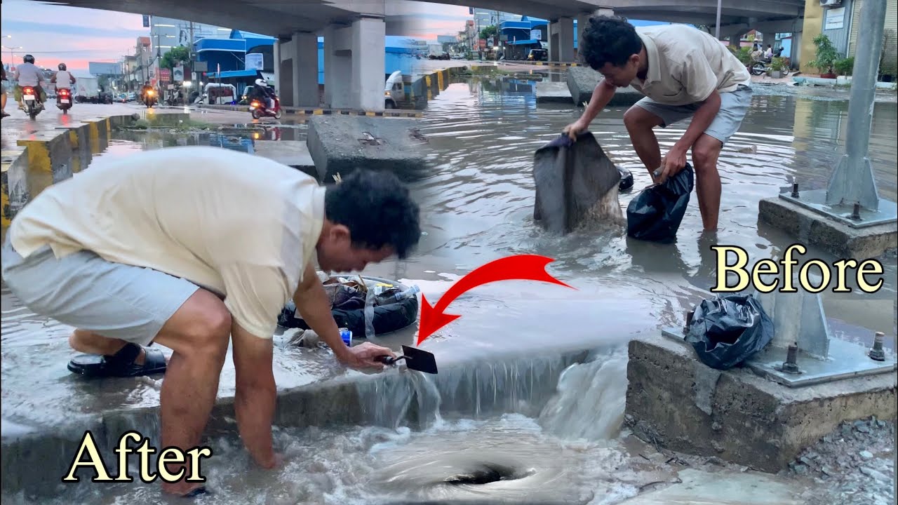 How To Protect from clogging Culvert Drain by Garbage After Rain Storm Flooding on the Street