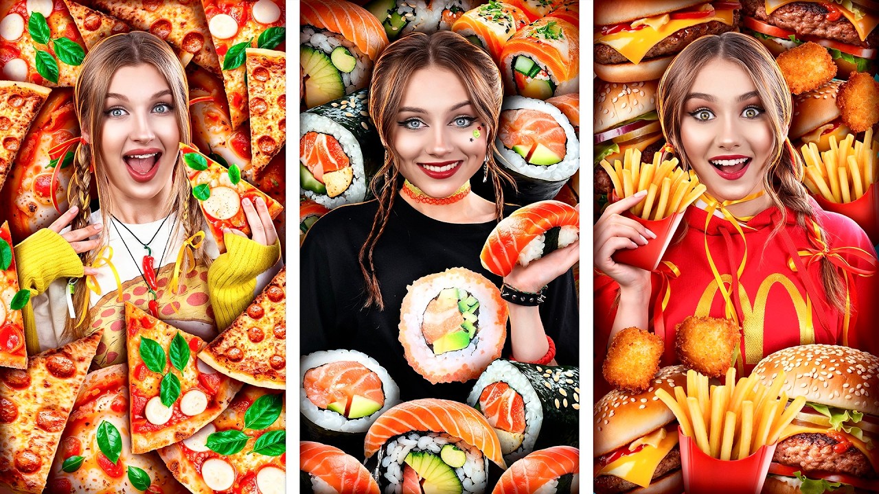 Девушка Пицца vs Суши vs McDonald’s! Кто Победит в Кулинарном Челлендже