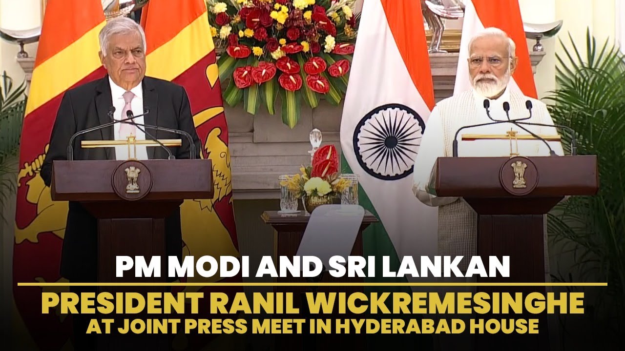 PM Modi and Sri Lankan President Ranil Wickremesinghe at joint press meet in Hyderabad House
