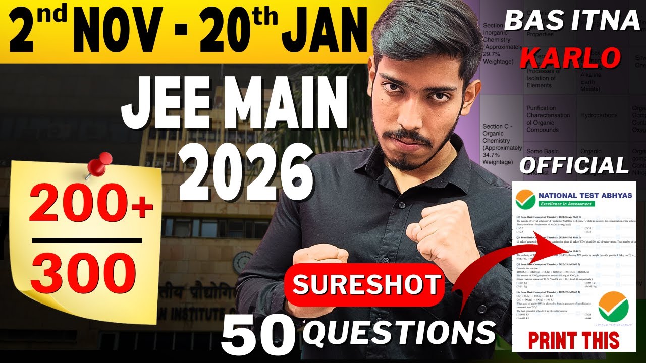 JEE Mains 2026: Top 50 Questions to Score 200+🔥 | Most Important Questions & Topics