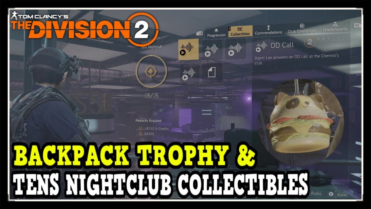 Division 2 Tens Nightclub Collectibles & Burger Backpack Trophy (Classified Assignment Collectibles)