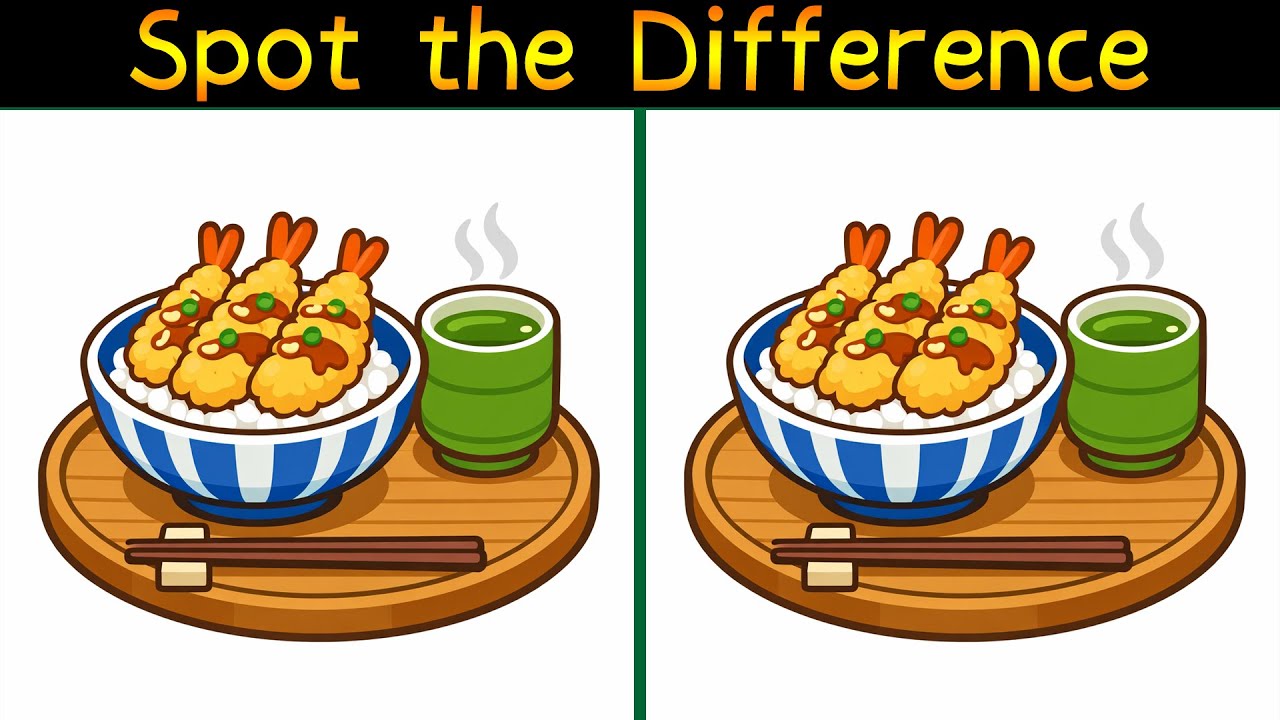 Spot the Differences in a Tempura Rice Bowl Illustration.