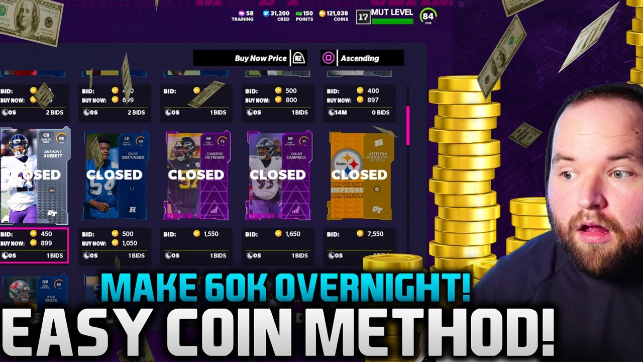 EASY Coin Method in MUT 22! I Made 60k+ Overnight ! Madden Ultimate Team Auction low cards!