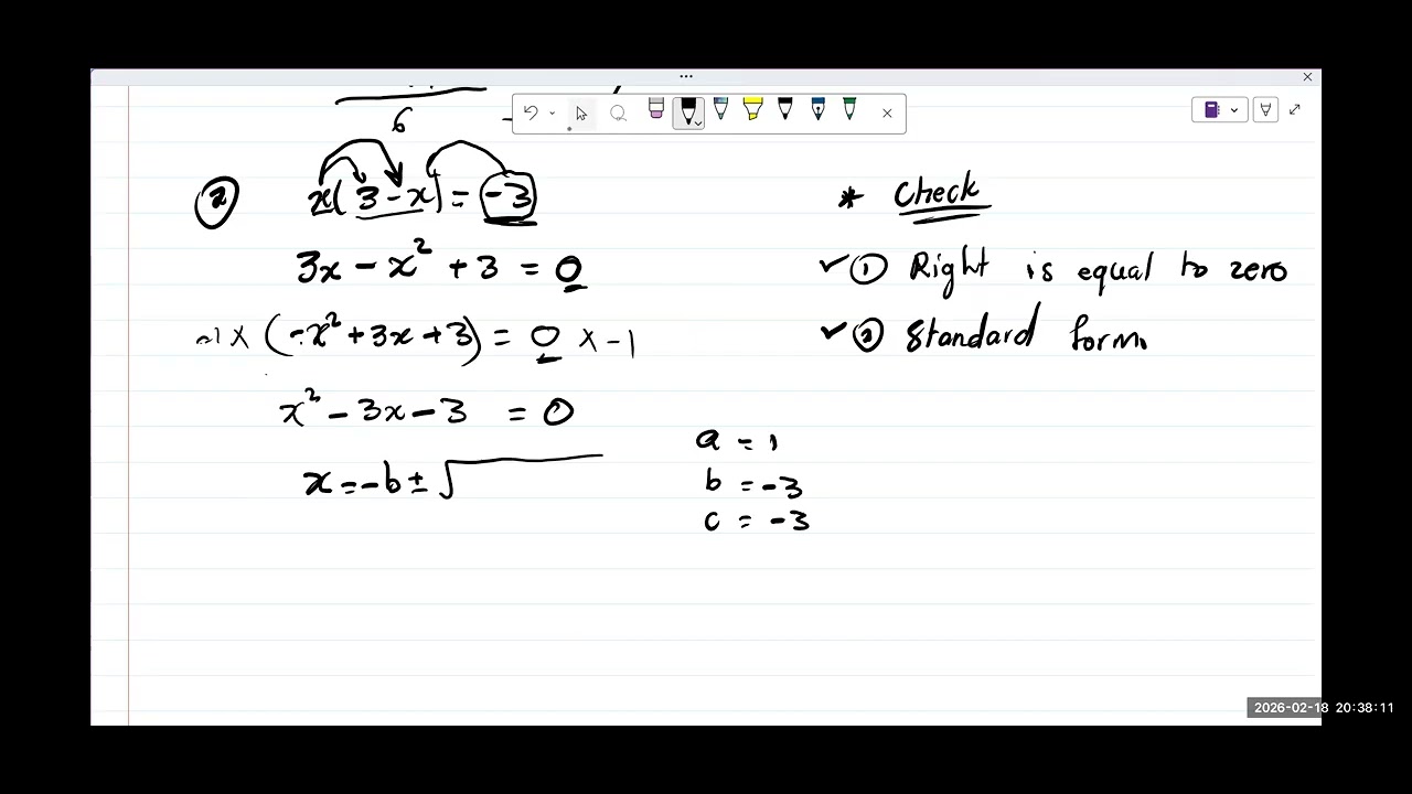 Algebra - Solve for x using quadratic formula