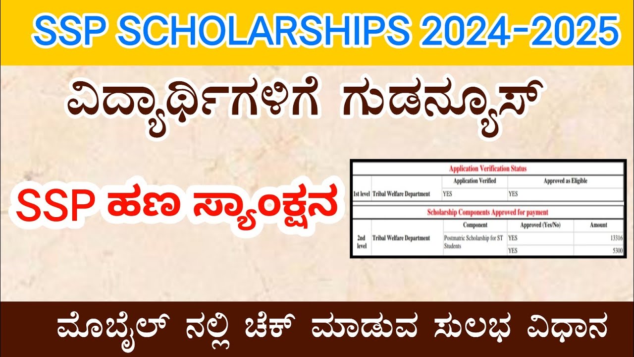 SSP SCHOLARSHIP 2024-25 | SSP MONEY SANCTION | KANNADA VIDEO |