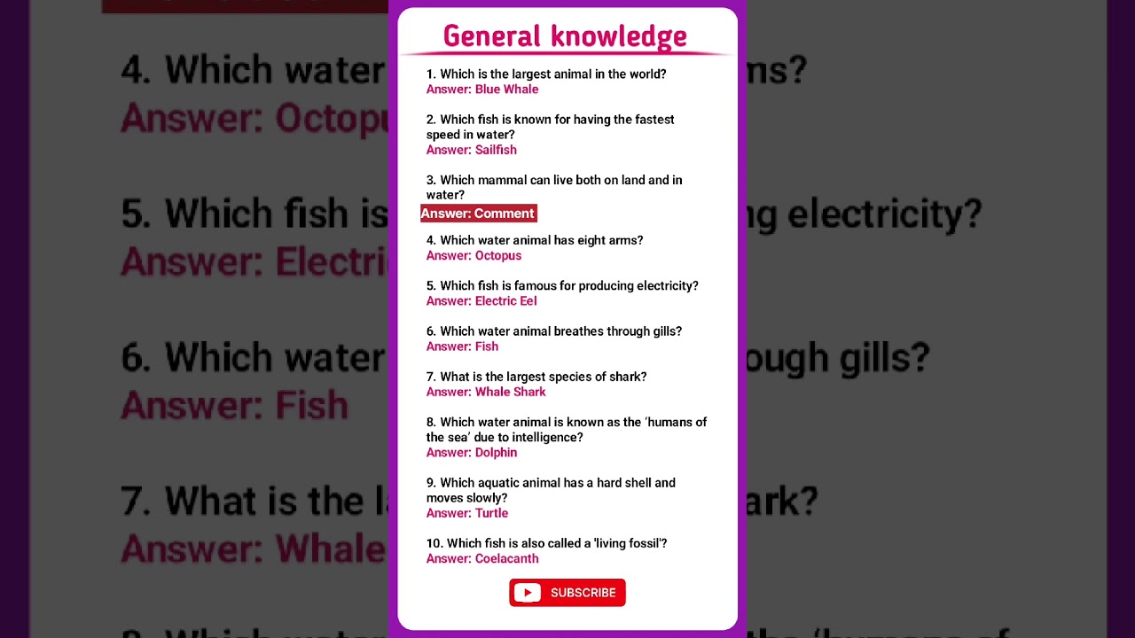 🐬 Water Animals | General Knowledge Q&A | gk question | General Knowledge english