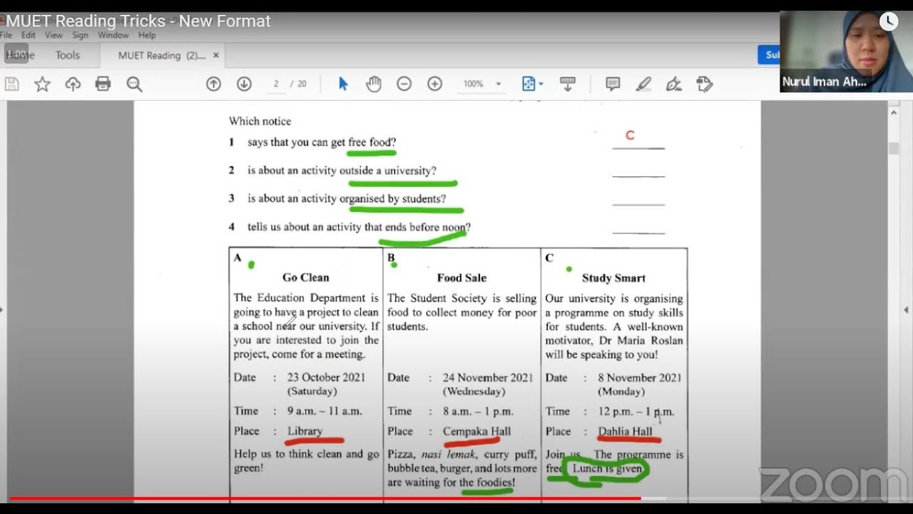 MUET Reading Tricks from the past paper Session 1 2021