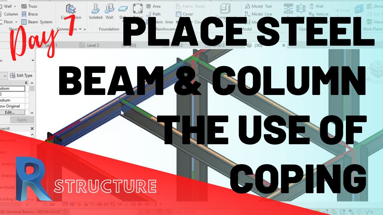Place Steel Beam & Column | use of coping | Day 7 | Revit Structure |