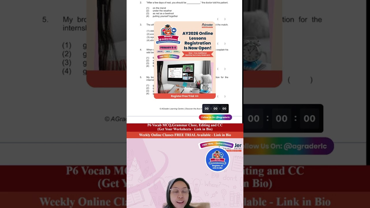 TikTok Live (30 January 2026) P6 English: Vocab MCQ, Grammar Cloze, Editing & Compre Cloze