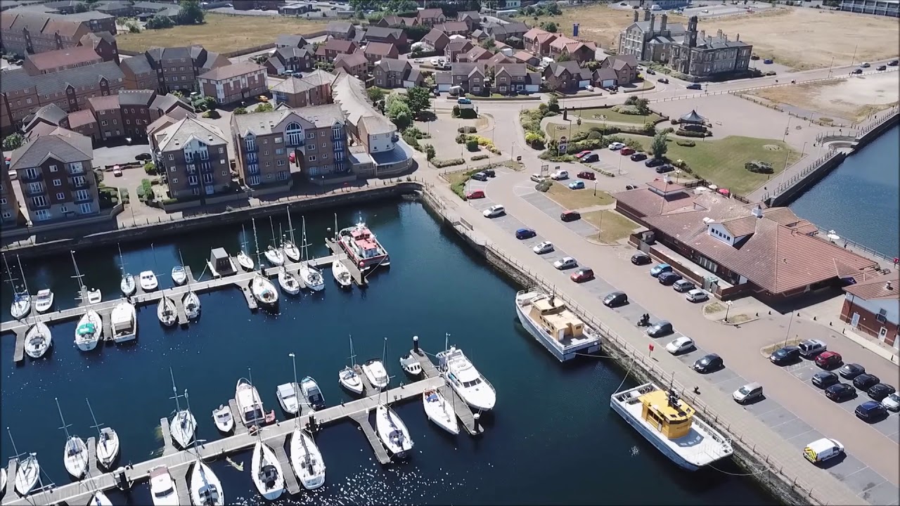 An aerial tour of Hartlepool Marina in the North East of England.