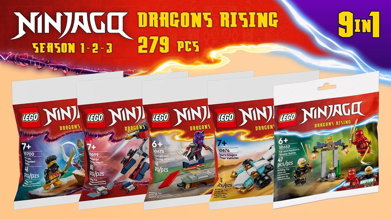 Wszystkie woreczki foliowe LEGO Ninjago Dragons Rising, jakie kiedykolwiek wydano (9 w 1) [279 el...