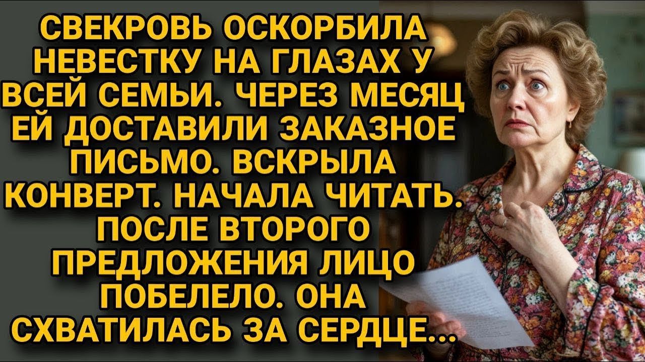 Свекровь унизила невестку при всех, а через месяц получила письмо. Прочитала. и схватилась за сердце