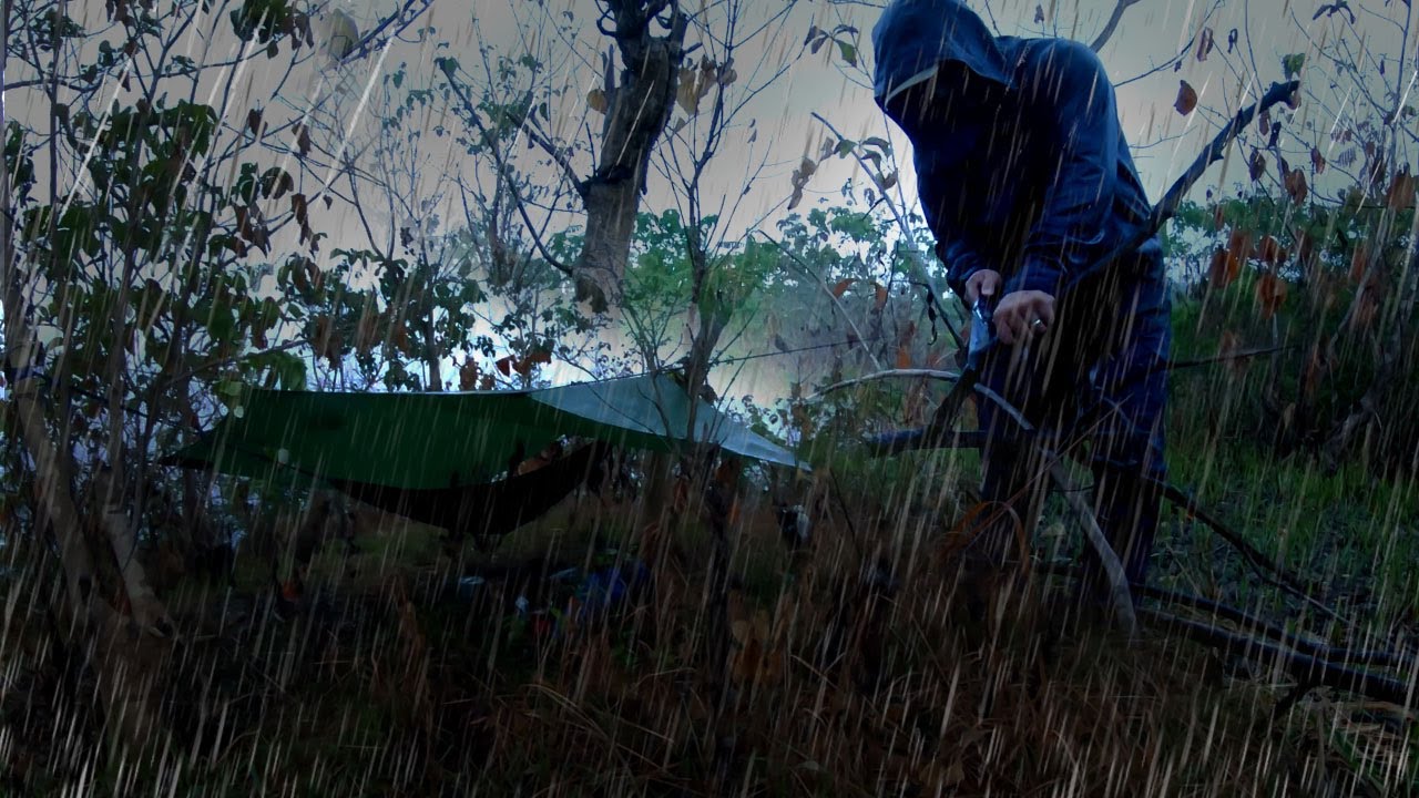 Solo overnight bushcraft camping under the storm in Cebu Philippines | Making fire in the rain