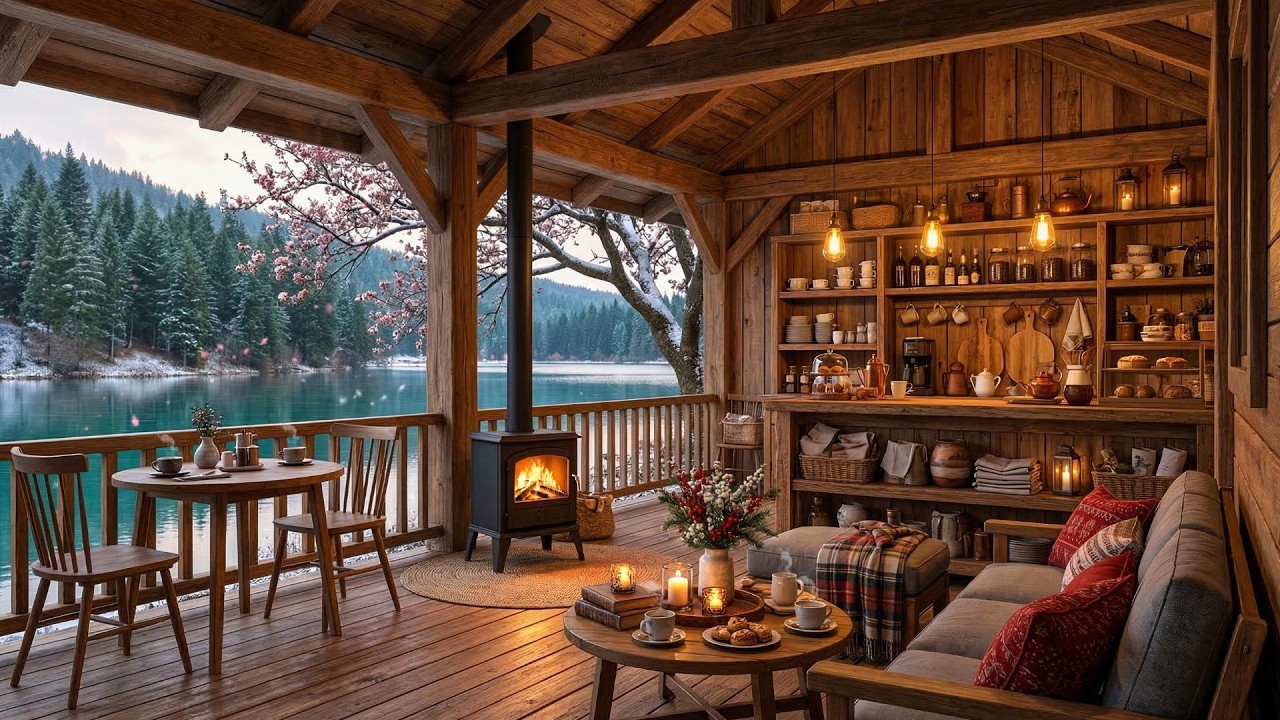 Cozy Jazz Coffee Shop ❄️ Fireplace Warmth for Study, Reading, Deep Focus