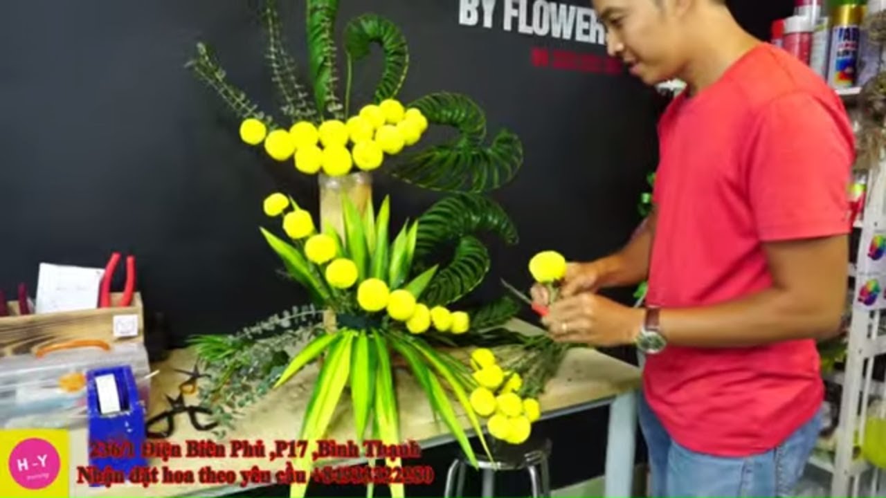 MẪU CẮM HOA NHÀ THỜ 51| Cắm hoa Cúc Ping Pong vàng 2 tầng