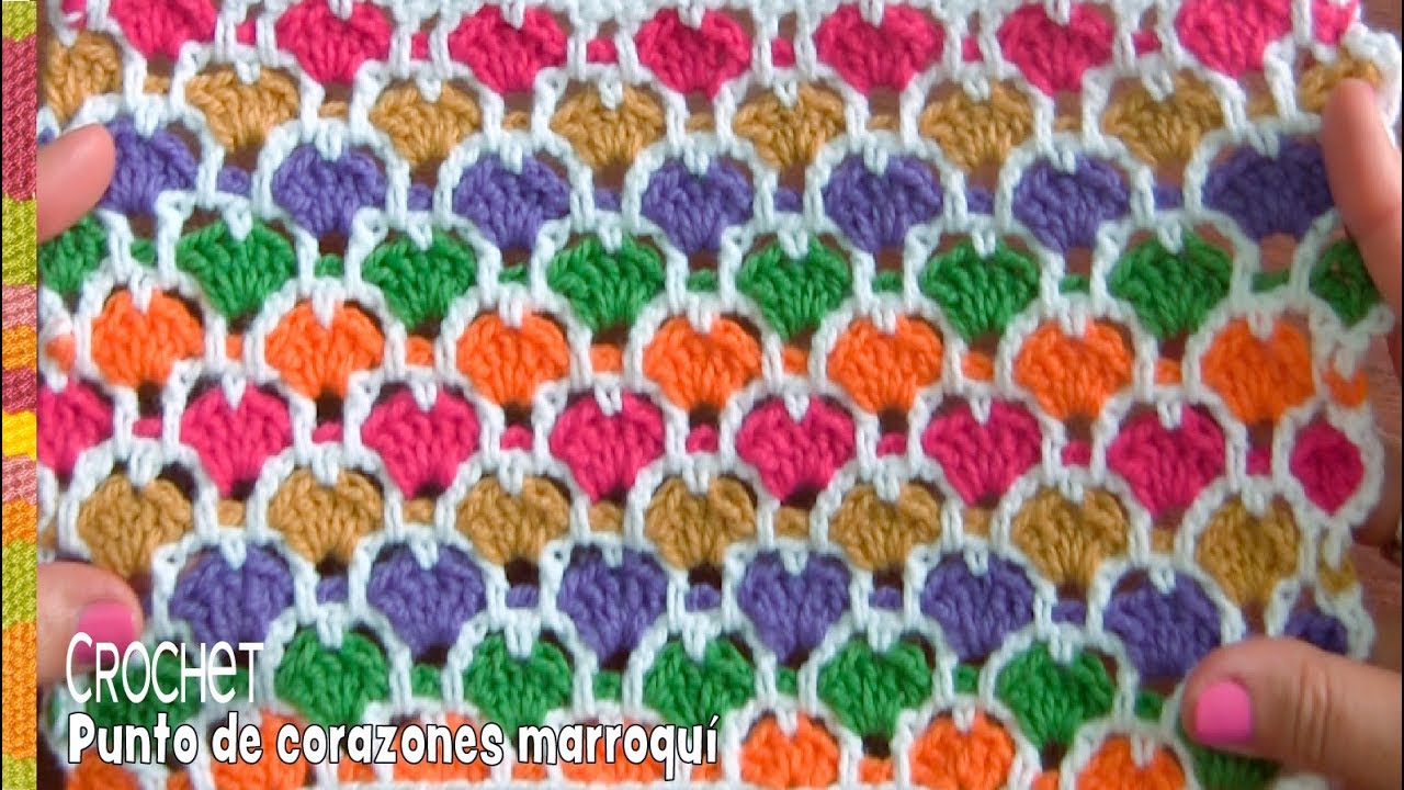 Punto reversible de corazones marroqui tejido a crochet / Tejiendo Perú