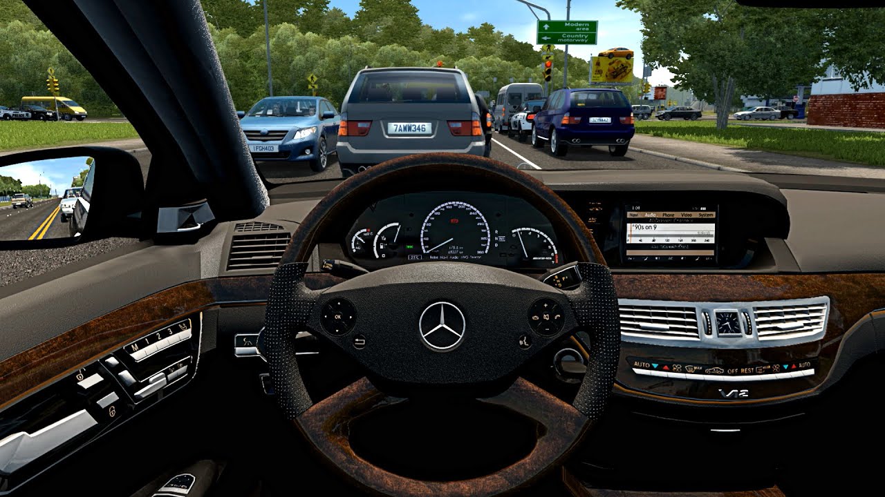 Mercedes Benz S Class W221 - City Car Driving [Steering Wheel Game Play]