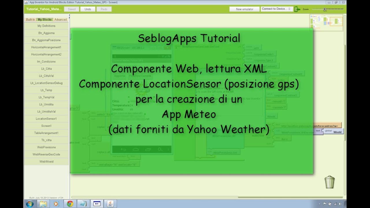 Tutorial - Componente Web e LocationSensor (GPS) per App meteo da Yahoo Weather con App Inventor