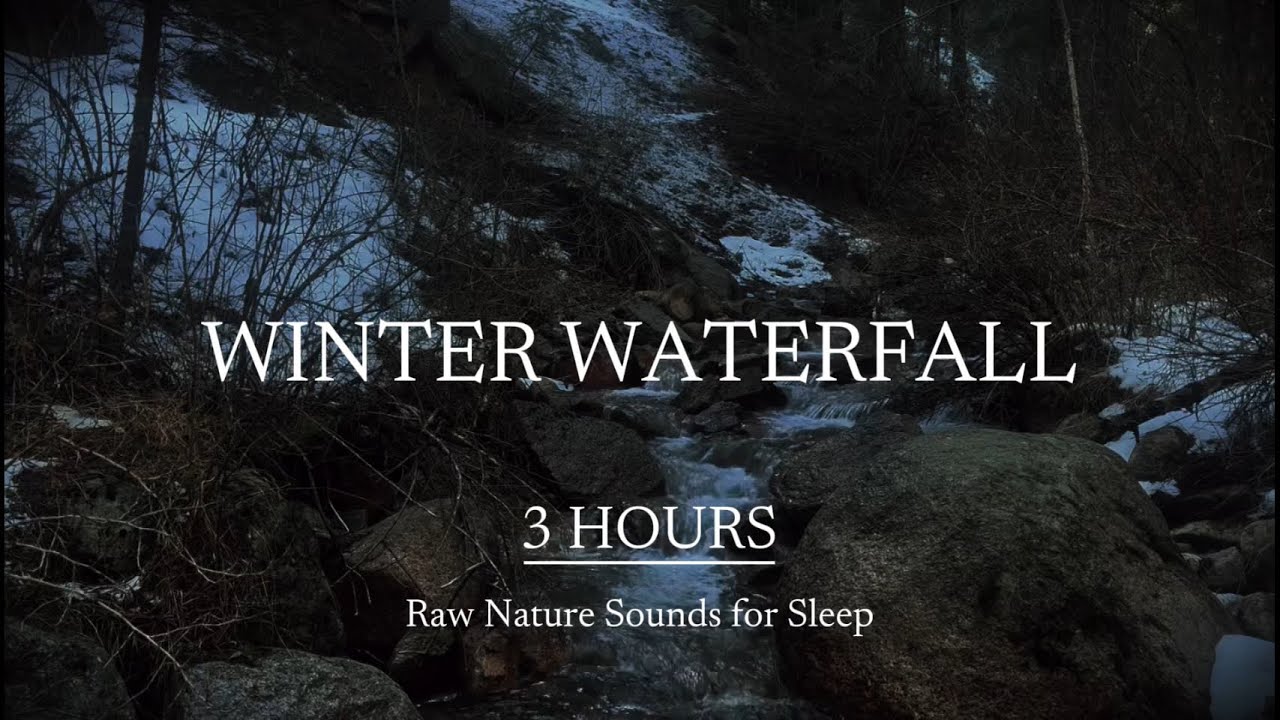 Snowy Winter Waterfall 3 HOUR white noise Dark Gothic Nature Ambience | Cascading River Pure Nature