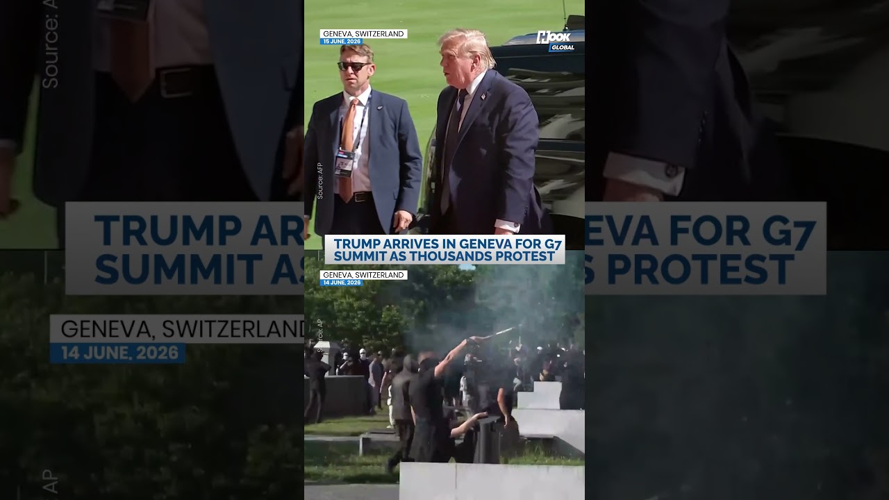 Donald Trump arrives in Geneva for G7 Summit as thousands rally in protest