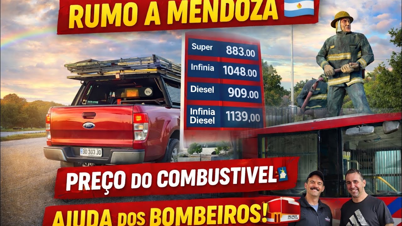 Rumo a Mendoza, conferimos os preços dos combustíveis e fomos amparados pelos bombeiros em Achiras 🚒