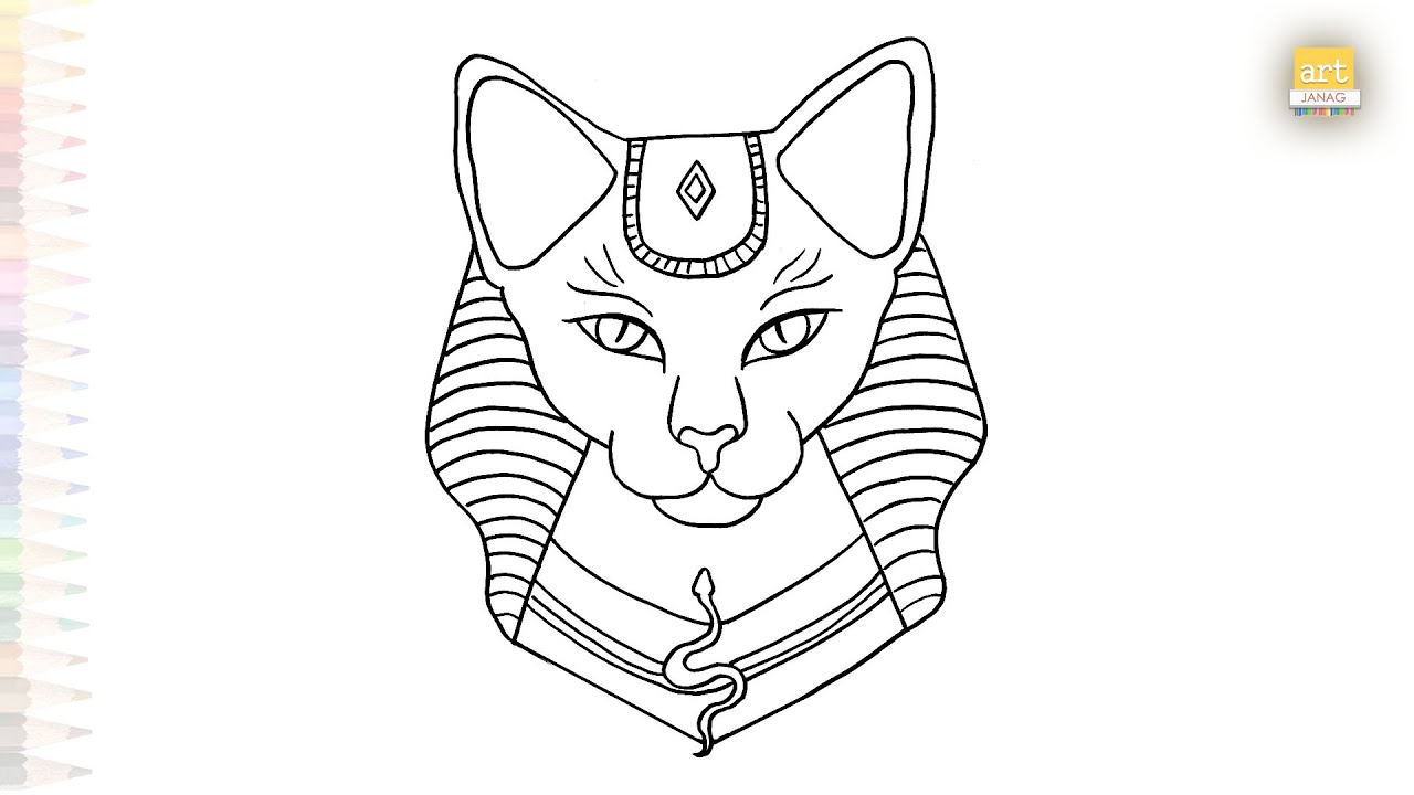 Ancient Egyptian goddess Bast drawings easy | Outline art | How to draw Egyptian cat step by step