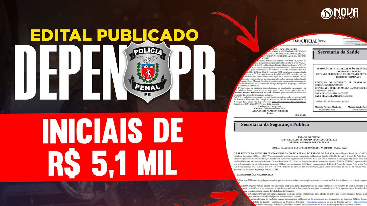 Concurso Depen PR: Edital publicado. Iniciais de R$ 5,1 mil!