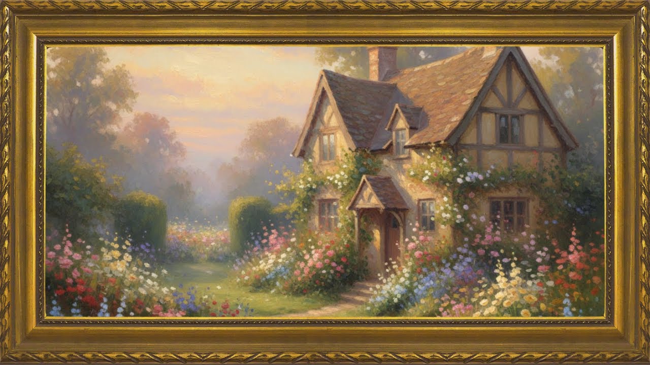 30-Min Oil Painting Frame Art | Quiet Life at a Flower Cottage Surrounded by Colorful Blooms