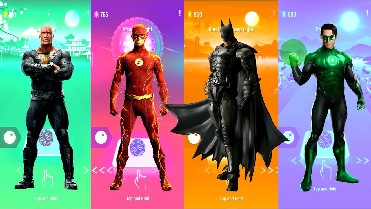 Black Adam 🆚 Flash 🆚 Batman 🆚 Green Lantern | DC Heroes | Tiles Hop Fun Ball