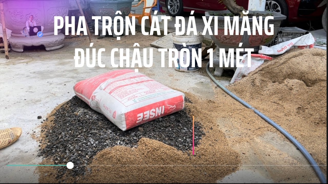 Cách pha  trộn cát đá xi măng để đúc bộ chậu tròn nhựa ABS 1 mét và tháo lòng trong của chậu nhựa