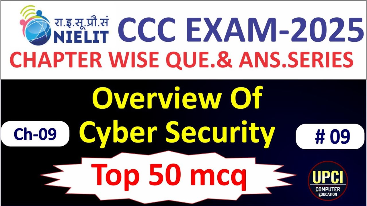 CCC Chapter 9| MCQ in Hindi|Overview of Cyber Security| By  Arind Sir |@upcicomputereducation 
