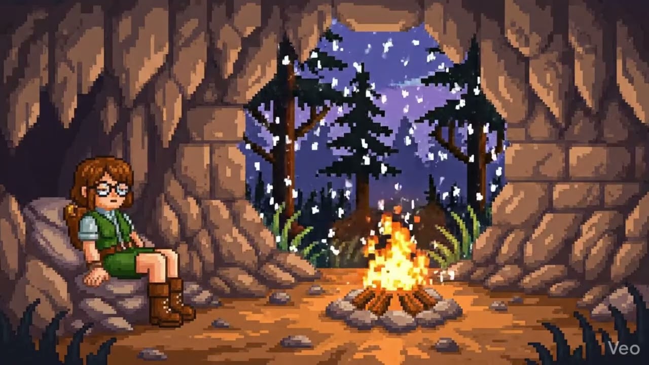 Rainy Cave Pixel Lofi 🌧️🔥 Cozy Beats for Study, Sleep & Relax (1 Hour)