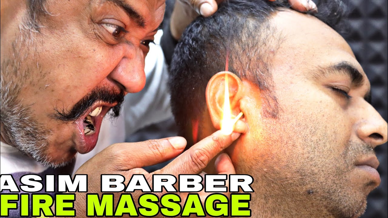 Ear Massage With Fire 🔥 | Intense Head & Ear Massage by Asim Barber | Neck & Ear Cracks ASMR