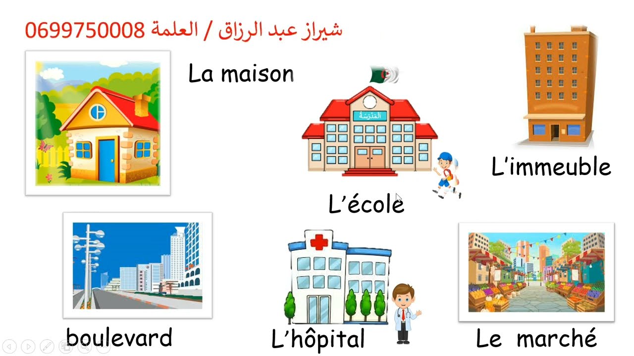 أسماء  أماكن نجدها في الحي بالفرنسية / السنة الرابعة