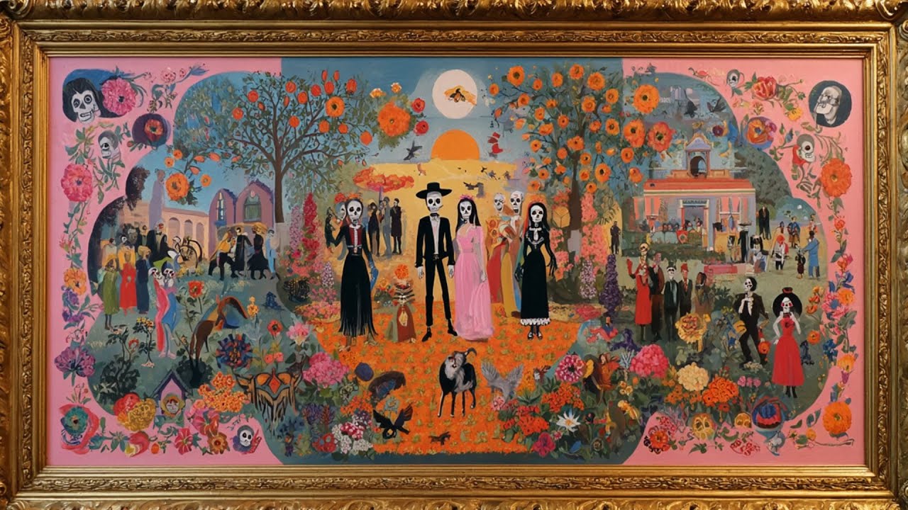💀🌸 Day of the Dead Elegance | 4K Gold-Framed TV Art Screensaver ✨🎨