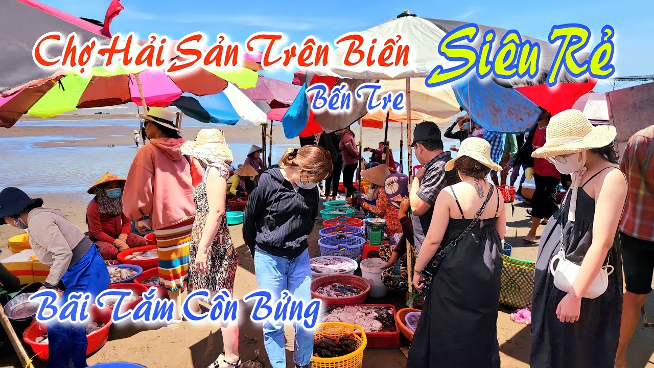 Du lịch bãi tắm Cồn Bửng Thạnh Phú Bến Tre - CHỢ HẢI SẢN siêu rẻ ngay trên biển | OKDD